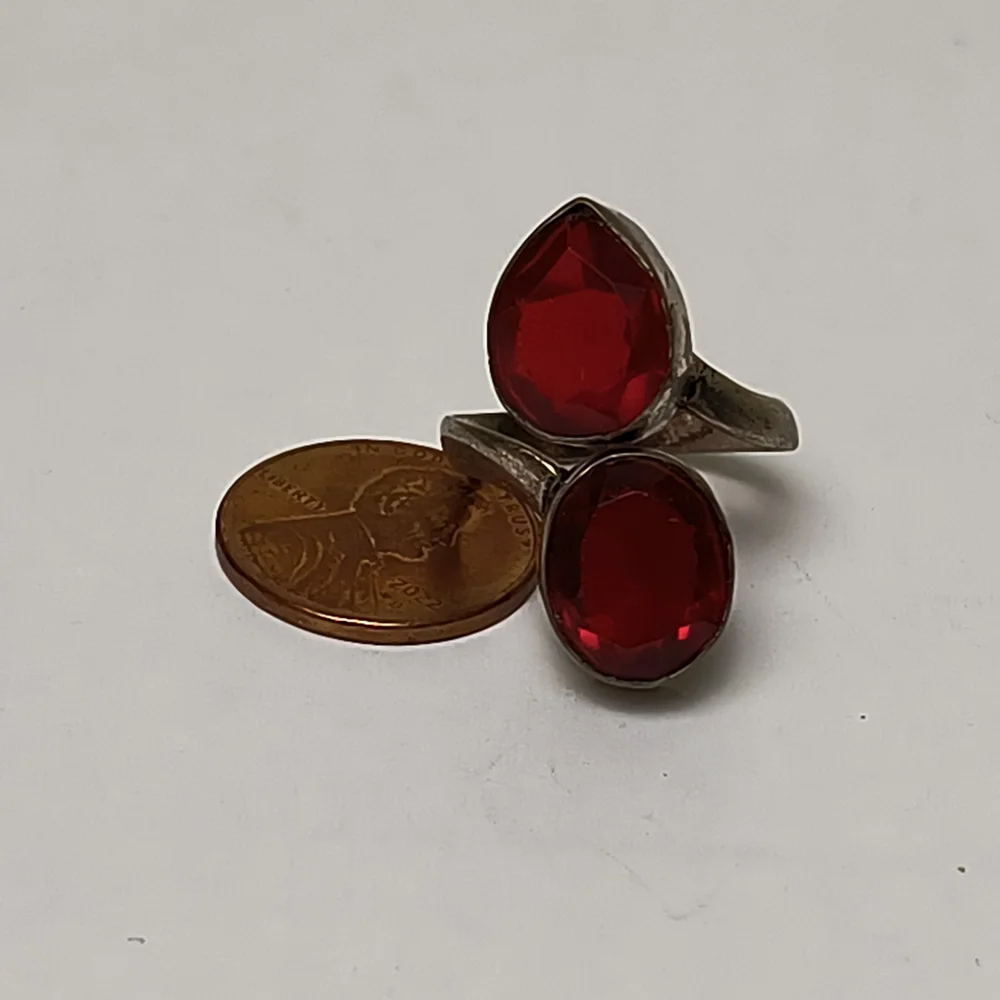 Handmade Artisan Gemstone Ring 7 Red Gem Two-Stone - Picture 4 of 7